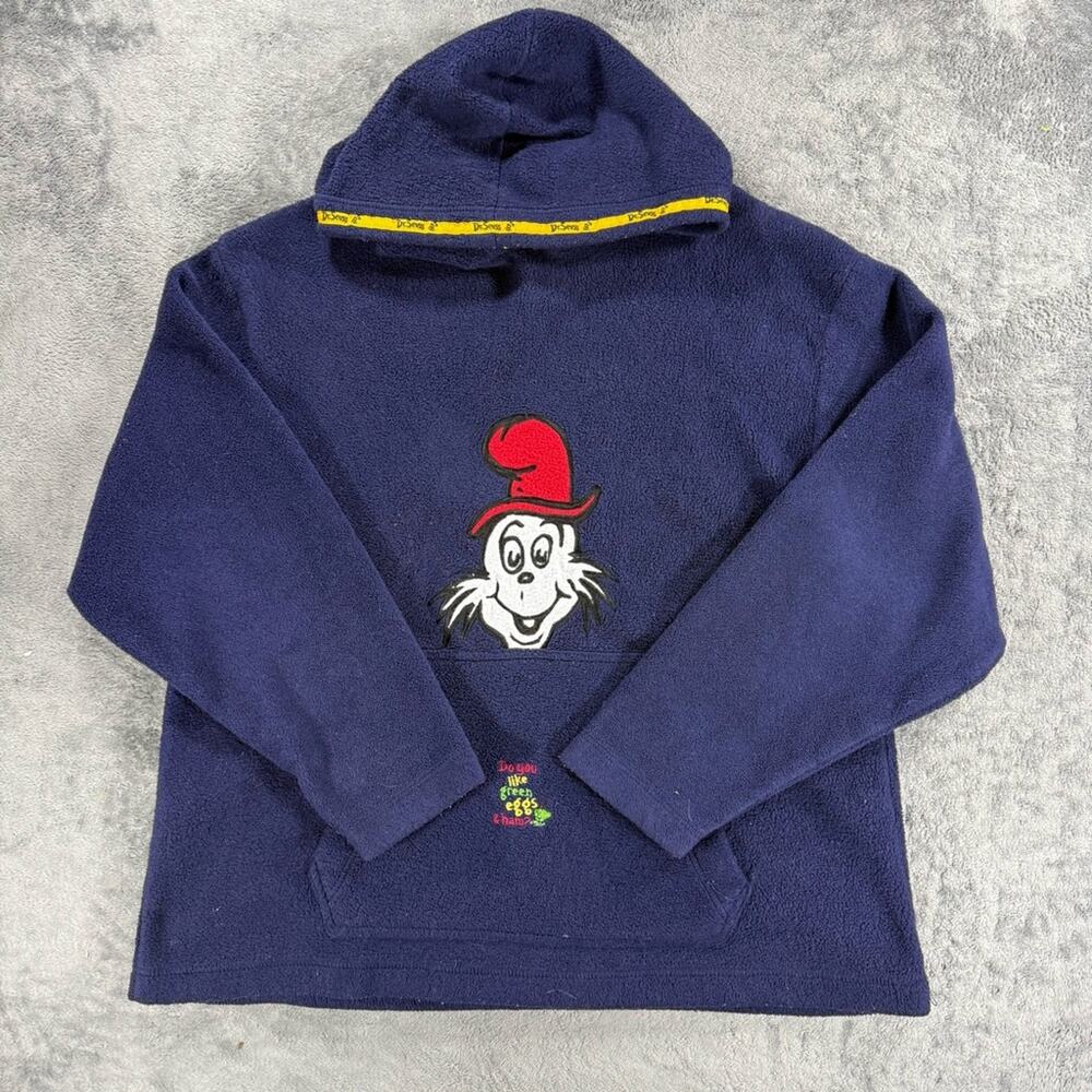 Vintage 90s Dr Seuss Green Eggs and Ham Sam I Am Embroidered Fleece Hoodie